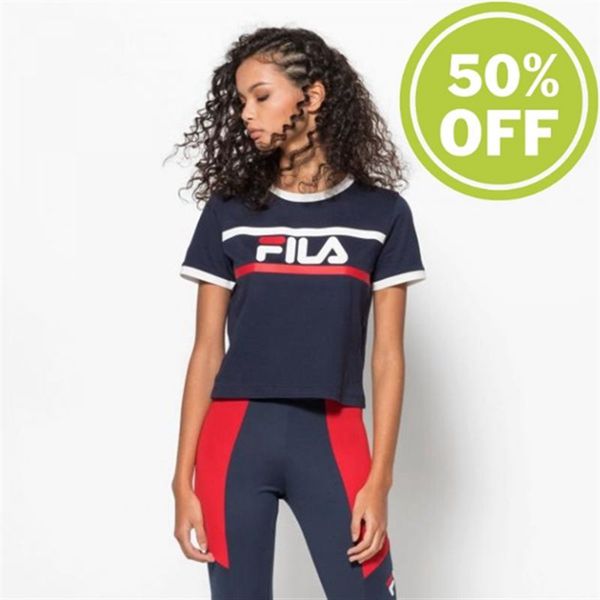 Camisetas Fila Mulher Pretas - Fila Ashley Cropped Tee Cropped With Crew Neck Outlet Portugal,HUKF-5